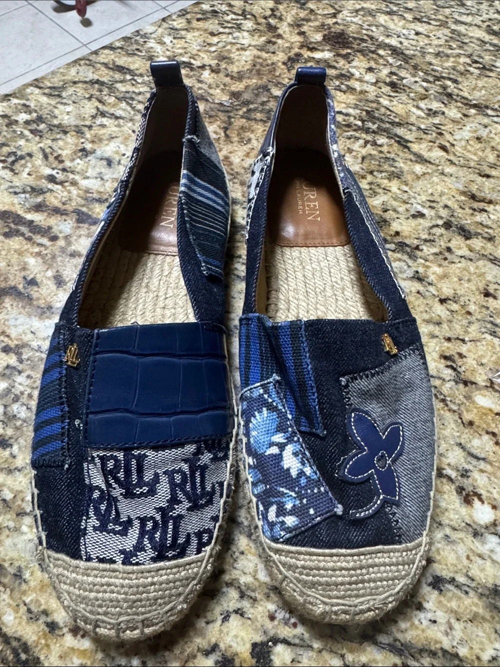 Ralph Lauren Patchwork Blue Mixed-Pattern Espadrille Flats